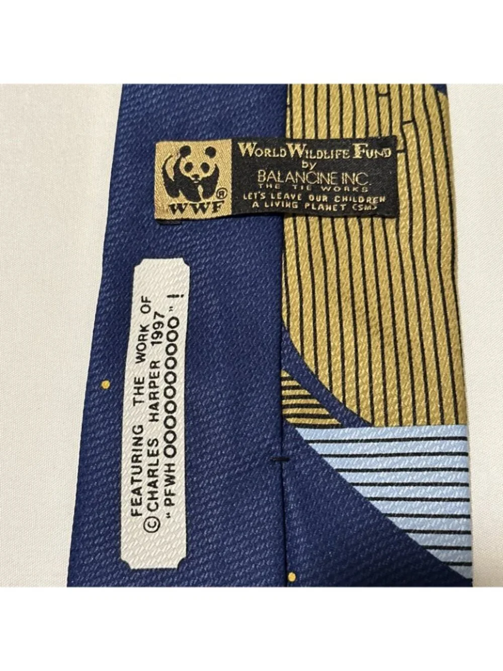 Charles Harper World Wildlife Fund Tie Vintage 90s Owl Modernist Necktie